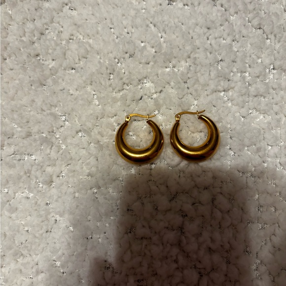 Hollow Chunky Gold Hoops - Picture 2 of 2
